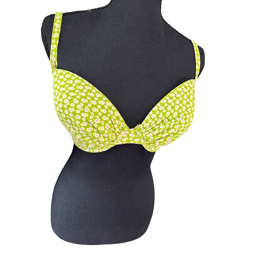 Aerie Floral Push Up Bikini Top Lime Green Daisy Underwire Swim 38D